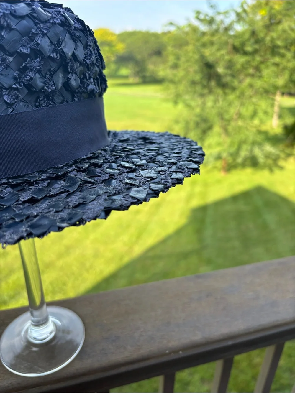 Classic Navy Raffia Boater Hat with Grosgrain Ribbon
